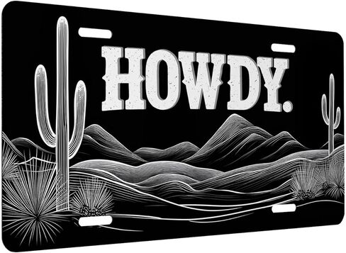 Western Front License Plate for Women Black White Cowboy Desert Cactus Rustic Car Vanity Plates Decorative Aluminum Metal Cute Novelty License Plate 6x12 Inch (4 Holes) in Saudi Arabia
