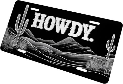 Western Front License Plate for Women Black White Cowboy Desert Cactus Rustic Car Vanity Plates Decorative Aluminum Metal Cute Novelty License Plate 6x12 Inch (4 Holes) in Saudi Arabia