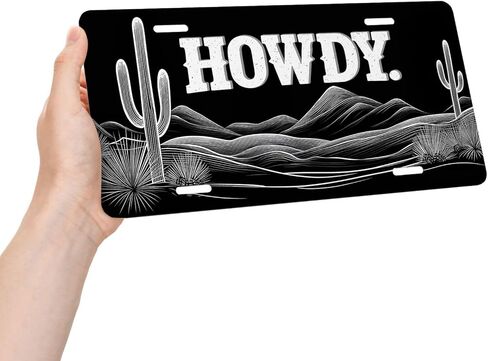 Western Front License Plate for Women Black White Cowboy Desert Cactus Rustic Car Vanity Plates Decorative Aluminum Metal Cute Novelty License Plate 6x12 Inch (4 Holes) in Saudi Arabia