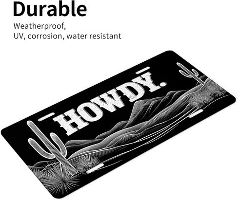 Western Front License Plate for Women Black White Cowboy Desert Cactus Rustic Car Vanity Plates Decorative Aluminum Metal Cute Novelty License Plate 6x12 Inch (4 Holes) in Saudi Arabia