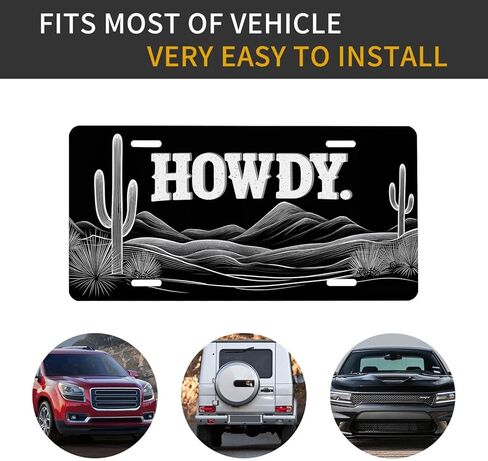 Western Front License Plate for Women Black White Cowboy Desert Cactus Rustic Car Vanity Plates Decorative Aluminum Metal Cute Novelty License Plate 6x12 Inch (4 Holes) in Saudi Arabia