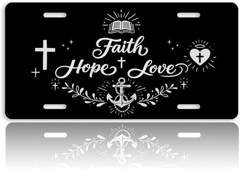 Christian Faith Front License Plate for Men Cross Bible Faith Hope Love Car Vanity Plates Decorative Aluminum Metal Cute Novelty License Plate 6x12 Inch (4 Holes) in Saudi Arabia