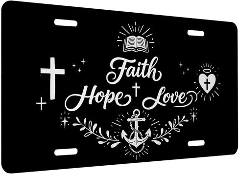 Christian Faith Front License Plate for Men Cross Bible Faith Hope Love Car Vanity Plates Decorative Aluminum Metal Cute Novelty License Plate 6x12 Inch (4 Holes) in Saudi Arabia
