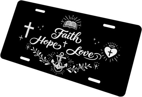 Christian Faith Front License Plate for Men Cross Bible Faith Hope Love Car Vanity Plates Decorative Aluminum Metal Cute Novelty License Plate 6x12 Inch (4 Holes) in Saudi Arabia