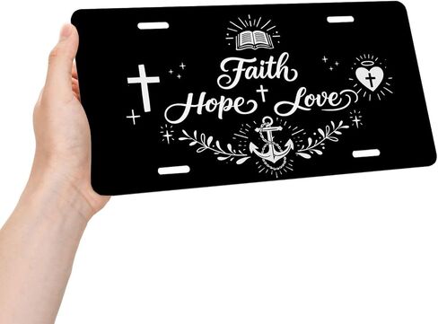 Christian Faith Front License Plate for Men Cross Bible Faith Hope Love Car Vanity Plates Decorative Aluminum Metal Cute Novelty License Plate 6x12 Inch (4 Holes) in Saudi Arabia