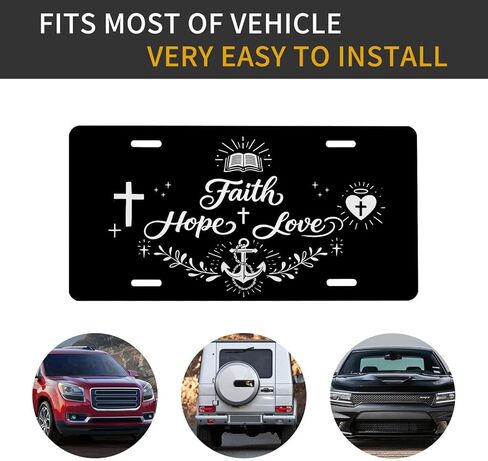 Christian Faith Front License Plate for Men Cross Bible Faith Hope Love Car Vanity Plates Decorative Aluminum Metal Cute Novelty License Plate 6x12 Inch (4 Holes) in Saudi Arabia