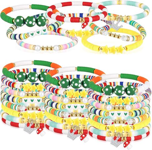 Sureio 24 Pcs Friendship Bracelets, 8 Styles Star Game Themed Stretch Beaded BFF Bracelets Bulk, Multi Cartoon Character Birthday Party Favor Game Fans Gifts Merch for Adults Best Friends in Kuwait
