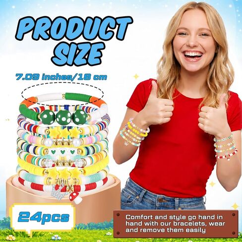 Sureio 24 Pcs Friendship Bracelets, 8 Styles Star Game Themed Stretch Beaded BFF Bracelets Bulk, Multi Cartoon Character Birthday Party Favor Game Fans Gifts Merch for Adults Best Friends in Kuwait
