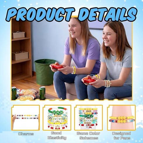 Sureio 24 Pcs Friendship Bracelets, 8 Styles Star Game Themed Stretch Beaded BFF Bracelets Bulk, Multi Cartoon Character Birthday Party Favor Game Fans Gifts Merch for Adults Best Friends in Kuwait