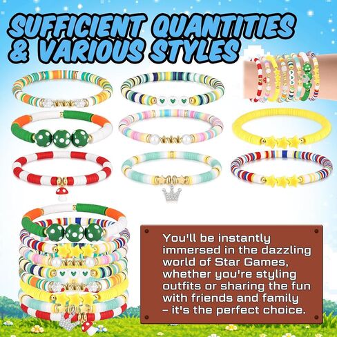 Sureio 24 Pcs Friendship Bracelets, 8 Styles Star Game Themed Stretch Beaded BFF Bracelets Bulk, Multi Cartoon Character Birthday Party Favor Game Fans Gifts Merch for Adults Best Friends in Kuwait