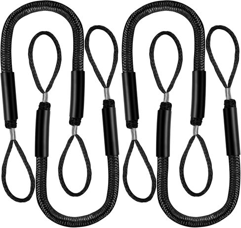 DockMoor Bungee Dock Lines for Boats, Mooring Rope Bungee Boat Dock Line for Jet Ski Pontoon Kayak Accessories(Black 4P) in Saudi Arabia