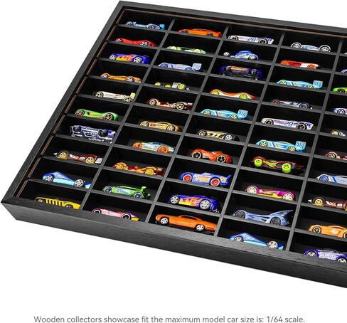 Model Car Display Case, 1/64 Hot Toy Cars Wheels Matchbox Car Storage case for Collectibles, Toy Wooden Wall Mounted Display Case Cabinet with 60 Compartments in Saudi Arabia