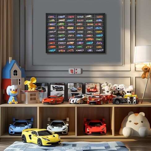 Model Car Display Case, 1/64 Hot Toy Cars Wheels Matchbox Car Storage case for Collectibles, Toy Wooden Wall Mounted Display Case Cabinet with 60 Compartments in Saudi Arabia