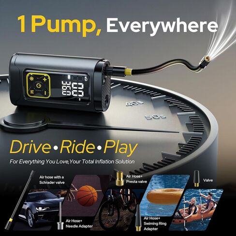 Tire Inflator Portable Air Compressor for Car Tires with Gauge, 150PSI Fast Bike Air Pump for Auto, Motorcycle, Bicycle, Balls, Digital Tire Pump with LED Light, Auto Shut-Off in Saudi Arabia
