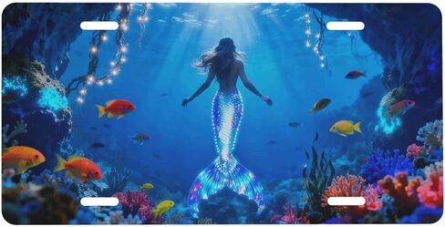 Mermaid Sea Front License Plate for Women Car Vanity Plates Decorative Aluminum Metal Cute Novelty License Plate Cover for Men 6x12 Inch (4 Holes) in Saudi Arabia