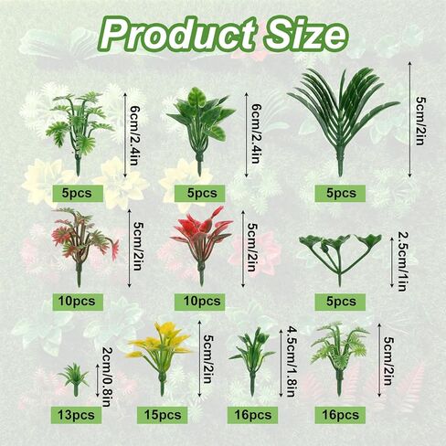 Grevosea 100 Pcs Miniatures for Crafts, Miniature Plants Mini Artificial Fake Plants Mini Trees Flowers for DIY Crafts Garden Scenery Railway Sand Architecture Building Diorama Supplies in Kuwait