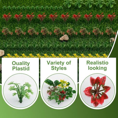 Grevosea 100 Pcs Miniatures for Crafts, Miniature Plants Mini Artificial Fake Plants Mini Trees Flowers for DIY Crafts Garden Scenery Railway Sand Architecture Building Diorama Supplies in Kuwait