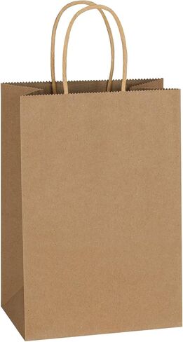 Mlyta 100 Pack 5.25x3.25x8.5 Inch Plain Small Brown Kraft Paper Gift Bags with Handles Bulk for Goodie, Party Favor Brithday Grocery Shopping, Business Wedding Retail Craft Treat, Merchandise Sacks in Kuwait
