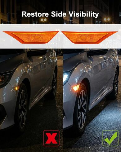 Side Marker Light Set Front Bumper Fit for Honda Civic Gen 10 2016-2021 Replace 34350-TET-H01 34300-TET-H01, Turn Signal Lamp Yellow Housing White Bulbs in Saudi Arabia