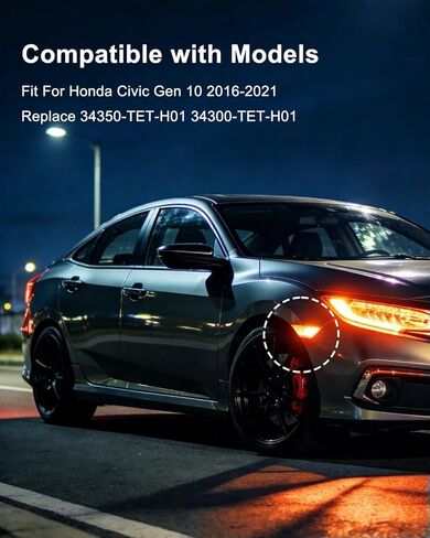 Side Marker Light Set Front Bumper Fit for Honda Civic Gen 10 2016-2021 Replace 34350-TET-H01 34300-TET-H01, Turn Signal Lamp Yellow Housing White Bulbs in Saudi Arabia