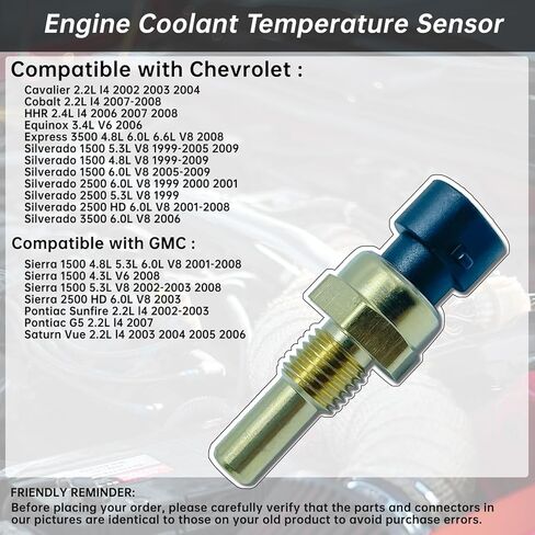 213-4333 Coolant Temperature Sensor Compatible with Chevrolet Cavalier, Cobalt, Equinox, Express, Silverado 1500/2500 HD/3500, GMC Sierra, Pontiac G5, Saturn – Replaces 12608814, 12191170, 15326388 in Kuwait
