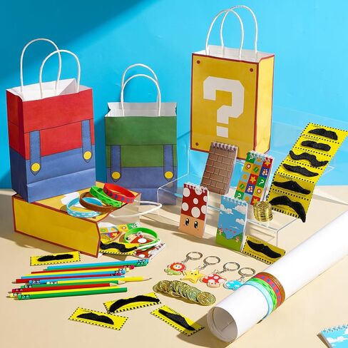 Vanblue 97 Pcs Super Brother Party favors Set Gift Brother Birthday Decorations Super Video Game Brother Classroom School Reward Notepads Fake Mustaches Goodie Bag Stuffers in Kuwait