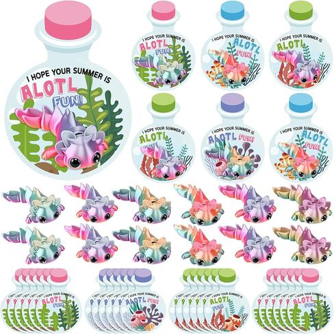 24 Sets End of Year Gifts 3D Printed Axolotl with Cards Graduation Party Favors 3D Printed Axolotl Figures Stress Relief Fidget for Gift Exchange from Teacher Summer Bulk Party Supplies in Kuwait
