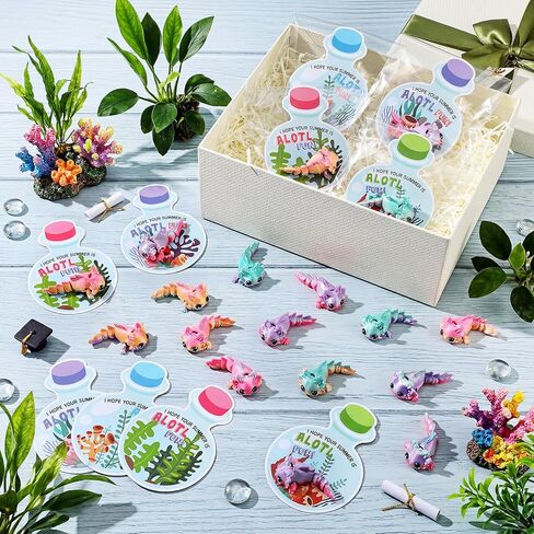 24 Sets End of Year Gifts 3D Printed Axolotl with Cards Graduation Party Favors 3D Printed Axolotl Figures Stress Relief Fidget for Gift Exchange from Teacher Summer Bulk Party Supplies in Kuwait
