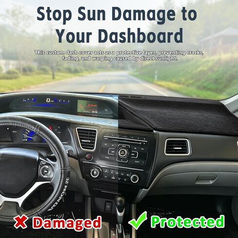 for 2012 2013 2014 2015 Honda Civic Dash Cover, Dashboard Cover mat Custom fit for Honda Civic 2012-2015,Protective Dashboard for Civic Interior Accessory (Black) in Saudi Arabia