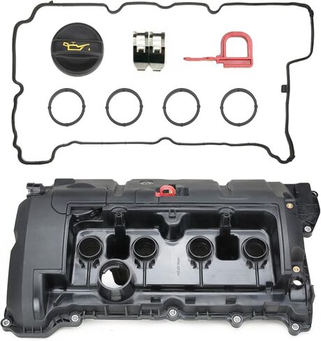 غطاء الصمام متوافق مع Mini Cooper 2007-2015 Cooper Countryman 2011-2016 Cooper Paceman 2013-2016 L4 1.6L، استبدل 11127646554 11127553799 11127567162، مع غطاء الزيت وحشية in Kuwait
