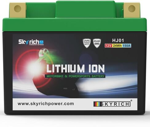 Skyrich HJ-01 بطارية ليثيوم LiFePO4 للدراجات النارية، قابلة لإعادة الشحن عالية الأداء - 12 فولت 2AH 150CCA، جزء OEM أصلي، بطارية دراجة نارية متوافقة مع Kawasaki Scooter Snowmobile in Kuwait