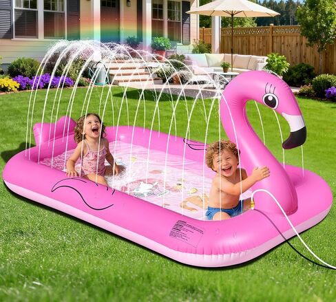 KingSom Splash Pad Sprinkler for Kids,Flamingo Splash Pad for Toddlers,Thicken Toddler Sprinkler Pool,Splash Play Mat Summer Outdoor Water Toys, Inflatable Splash Pad for Kids,Backyard Baby Kid Pool in Saudi Arabia