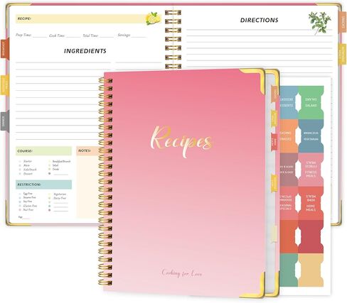 Recipe Book to Write in Your Own Recipes – Blank Recipe Book Cookbook, Hardcover Recipe Notebook Recipe Journal Hold 175 Pages Recipes with Tab Sticker, Spiral-Bound Durable Kitchen Gift Mother, 7.5"*10" - Black in Saudi Arabia
