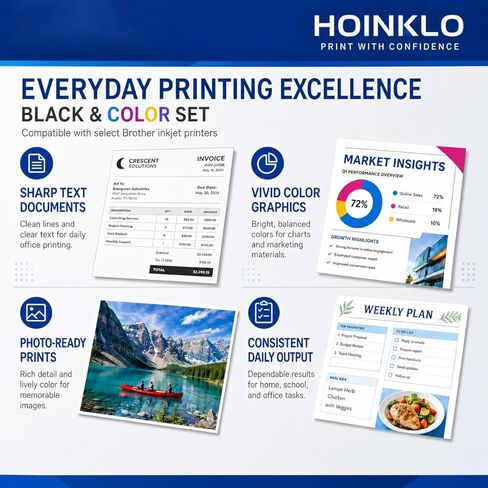 خراطيش حبر HOINKLO LC501XL لطابعة Brother متوافقة مع خراطيش حبر Brother LC501XL LC501 مع طابعة MFC-J1360DW MFC-J1260W MFC-J1410DW (أسود سماوي أرجواني أصفر، 4 عبوات) in Kuwait