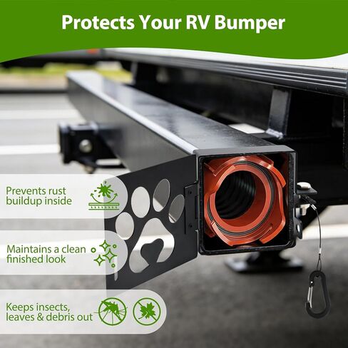 UBeesize RV غطاء نهاية الوفير 2 حزمة، قبعات نهاية الوفير اليسار واليمين لتخزين خرطوم المجاري RV، غطاء تنفيس الألومنيوم المقاوم للصدأ يناسب مصدات العربة المربعة القياسية مقاس 4 بوصات in Kuwait