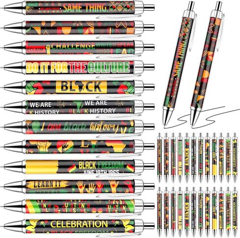 48 Pcs Juneteenth Day Pens Bulk Americans Independence 1865 Theme Black Ink Ballpoint Pens Black Freedom Day African Print Gel Ink for African Afro American Juneteenth Holiday Party Supplies in Saudi Arabia