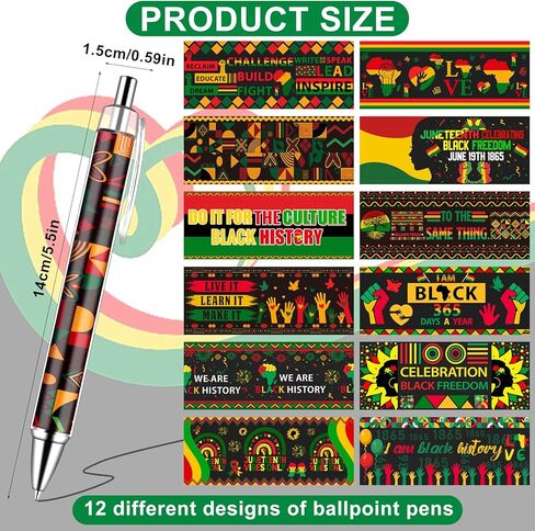 48 Pcs Juneteenth Day Pens Bulk Americans Independence 1865 Theme Black Ink Ballpoint Pens Black Freedom Day African Print Gel Ink for African Afro American Juneteenth Holiday Party Supplies in Saudi Arabia
