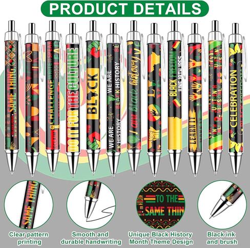 48 Pcs Juneteenth Day Pens Bulk Americans Independence 1865 Theme Black Ink Ballpoint Pens Black Freedom Day African Print Gel Ink for African Afro American Juneteenth Holiday Party Supplies in Saudi Arabia