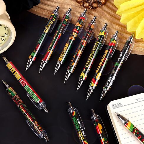 48 Pcs Juneteenth Day Pens Bulk Americans Independence 1865 Theme Black Ink Ballpoint Pens Black Freedom Day African Print Gel Ink for African Afro American Juneteenth Holiday Party Supplies in Saudi Arabia