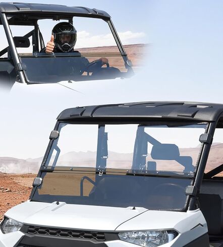 2-in-1 Convertible Front Windshield Compatible with Polaris Ranger 1000/ XP 1000/ Crew 1000 2017-2025 Scratch Resistant Hard-coated PC, Half Tinted Window Protects Against Wind, Snow, Rain in Saudi Arabia