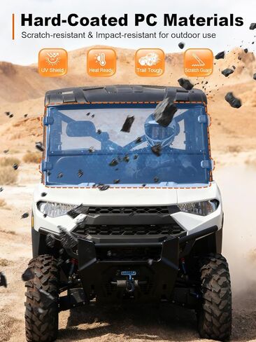 2-in-1 Convertible Front Windshield Compatible with Polaris Ranger 1000/ XP 1000/ Crew 1000 2017-2025 Scratch Resistant Hard-coated PC, Half Tinted Window Protects Against Wind, Snow, Rain in Saudi Arabia