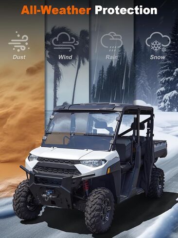 2-in-1 Convertible Front Windshield Compatible with Polaris Ranger 1000/ XP 1000/ Crew 1000 2017-2025 Scratch Resistant Hard-coated PC, Half Tinted Window Protects Against Wind, Snow, Rain in Saudi Arabia
