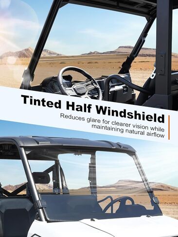 2-in-1 Convertible Front Windshield Compatible with Polaris Ranger 1000/ XP 1000/ Crew 1000 2017-2025 Scratch Resistant Hard-coated PC, Half Tinted Window Protects Against Wind, Snow, Rain in Saudi Arabia