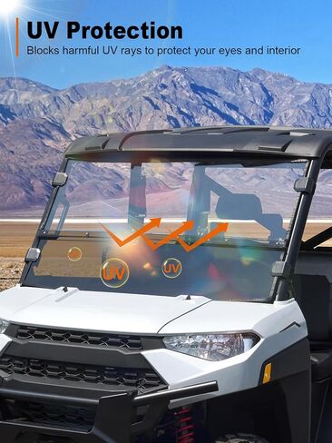 2-in-1 Convertible Front Windshield Compatible with Polaris Ranger 1000/ XP 1000/ Crew 1000 2017-2025 Scratch Resistant Hard-coated PC, Half Tinted Window Protects Against Wind, Snow, Rain in Saudi Arabia