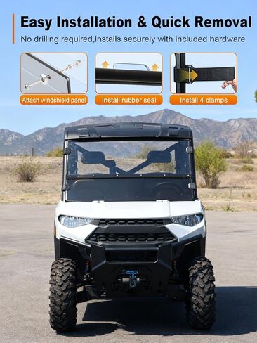 2-in-1 Convertible Front Windshield Compatible with Polaris Ranger 1000/ XP 1000/ Crew 1000 2017-2025 Scratch Resistant Hard-coated PC, Half Tinted Window Protects Against Wind, Snow, Rain in Saudi Arabia