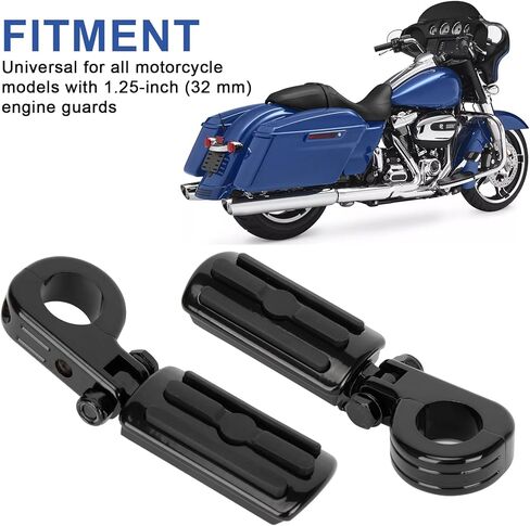 PSLER Motorcycle Highway Pegs-1.25" Motorcycle Highway Crash Bar Foot Pegs Universal for Bike With 1-1/4" Engine Guard Black3 in Kuwait