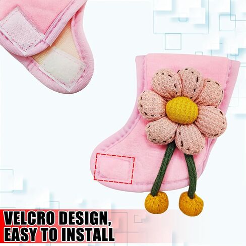 Pink Knitted Flowers Car Gear Shift Knob Cover, Universal Vehicle Manual Automatic Gear Shift Decor, Cute Automotive Interior Shifter Stick Protector Accessories for Car SUV Truck in Kuwait