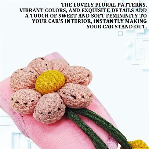 Pink Knitted Flowers Car Gear Shift Knob Cover, Universal Vehicle Manual Automatic Gear Shift Decor, Cute Automotive Interior Shifter Stick Protector Accessories for Car SUV Truck in Kuwait