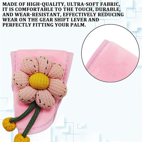 Pink Knitted Flowers Car Gear Shift Knob Cover, Universal Vehicle Manual Automatic Gear Shift Decor, Cute Automotive Interior Shifter Stick Protector Accessories for Car SUV Truck in Saudi Arabia