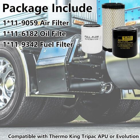 11-9059 فلتر الهواء 11-6182 فلتر الزيت 11-9342 استبدال طقم صيانة فلتر الوقود لـ Thermo King Tripac APU أو Evolution استبدال 119059 11-5522 11-5712 in Kuwait